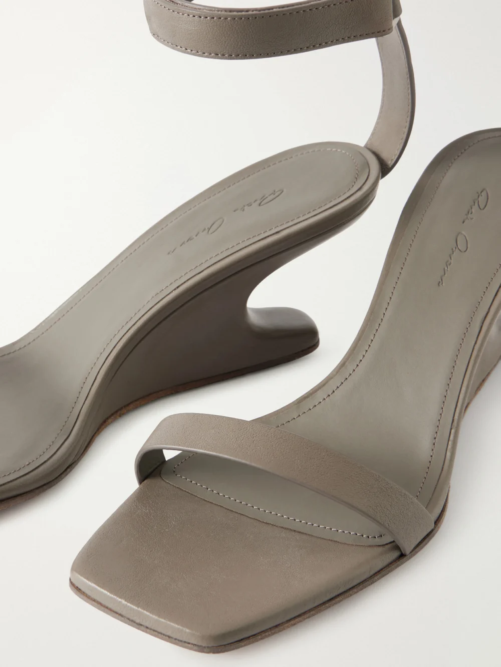 Close-up detail of the Rick Owens Cantilever Leather Wedge Sandals
