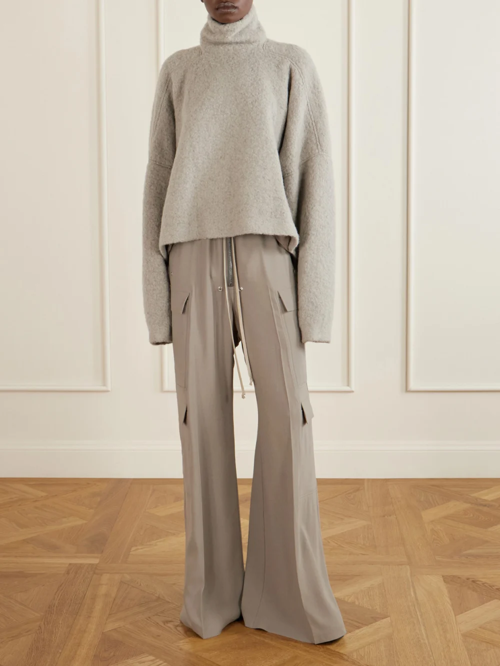 Rick Owens Cargobelas Cady Wide-leg Cargo Pants, worn by a model