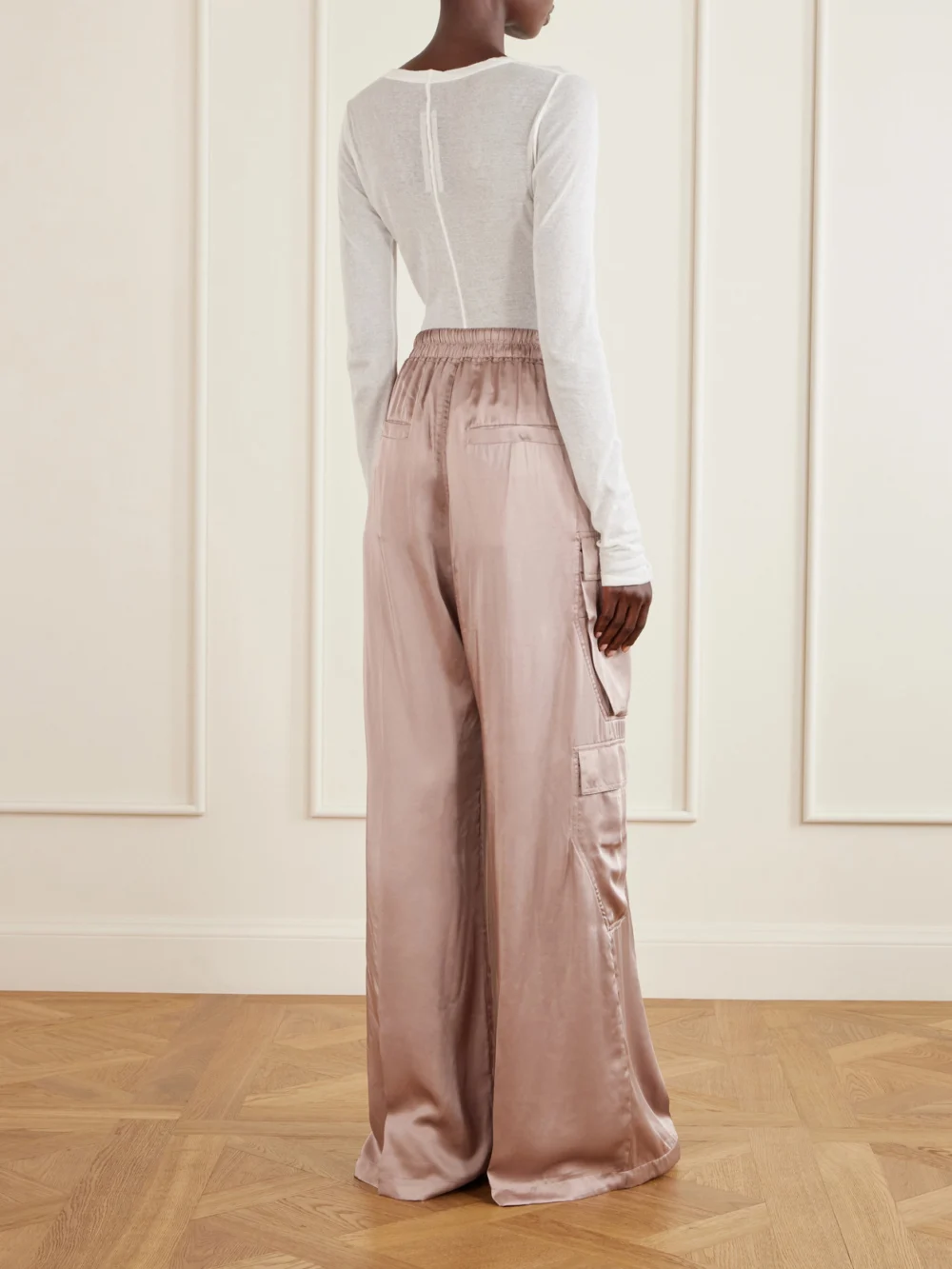 Back view of the Rick Owens Cargobelas Charmeuse Wide-leg Pants