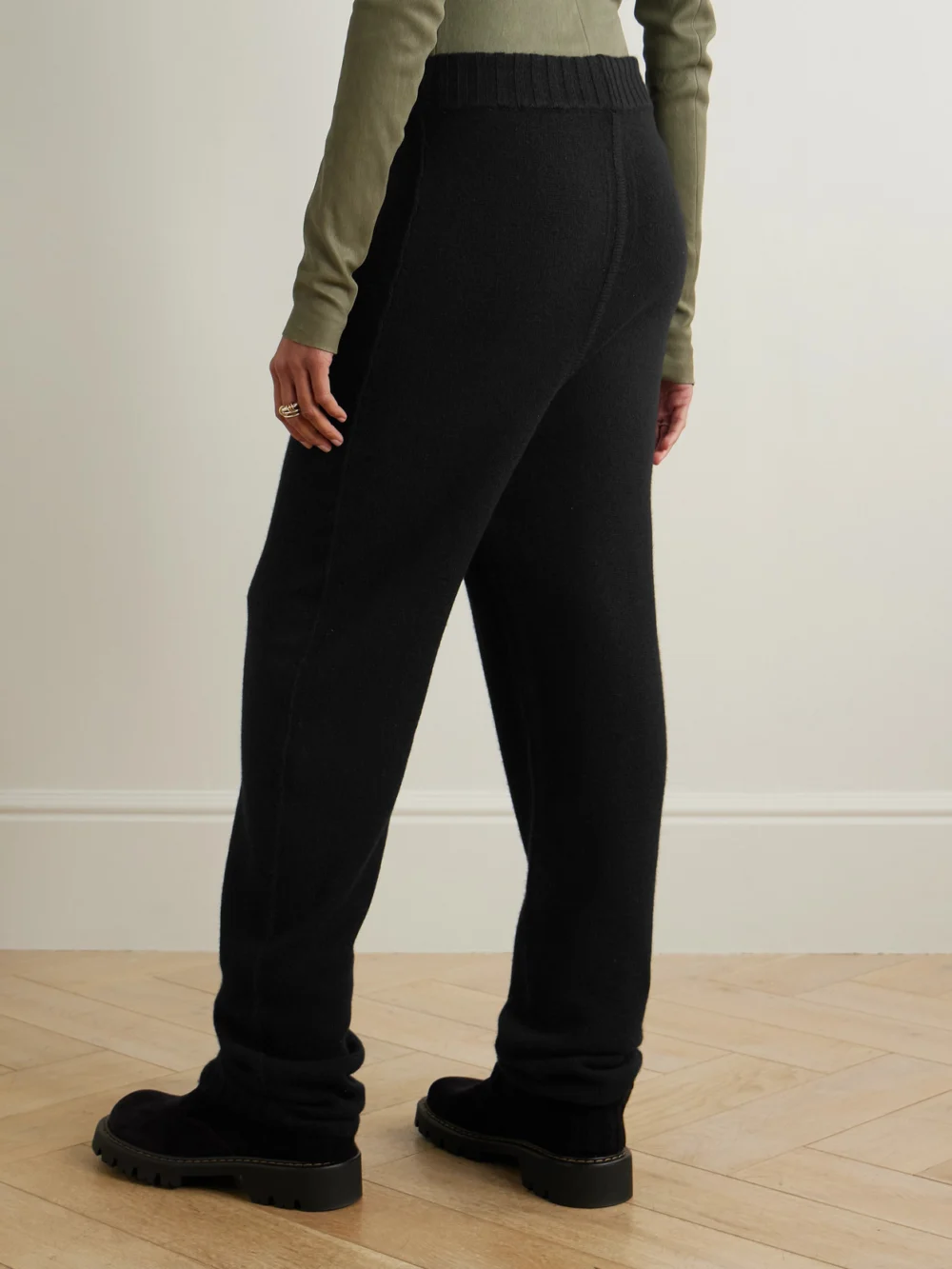 Back view of the Rick Owens Cashmere Track Pants