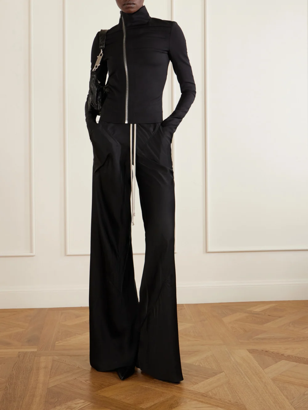 Rick Owens Charmeuse Wide-leg Drawstring Pants, worn by a model