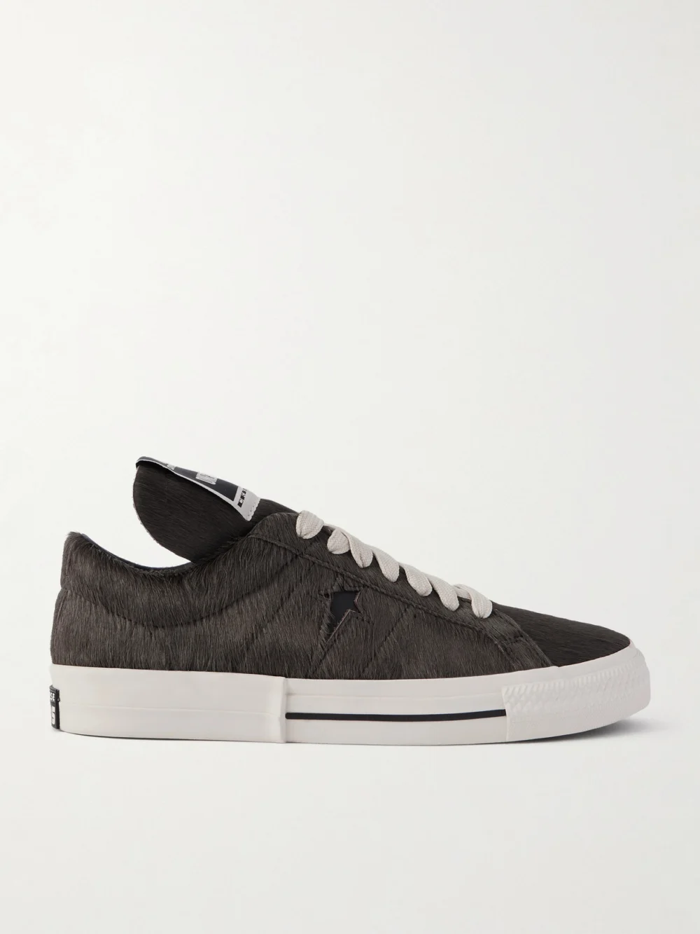 Rick Owens + Converse Onestr Leather-trimmed Cow Hair Sneakers in chocolate