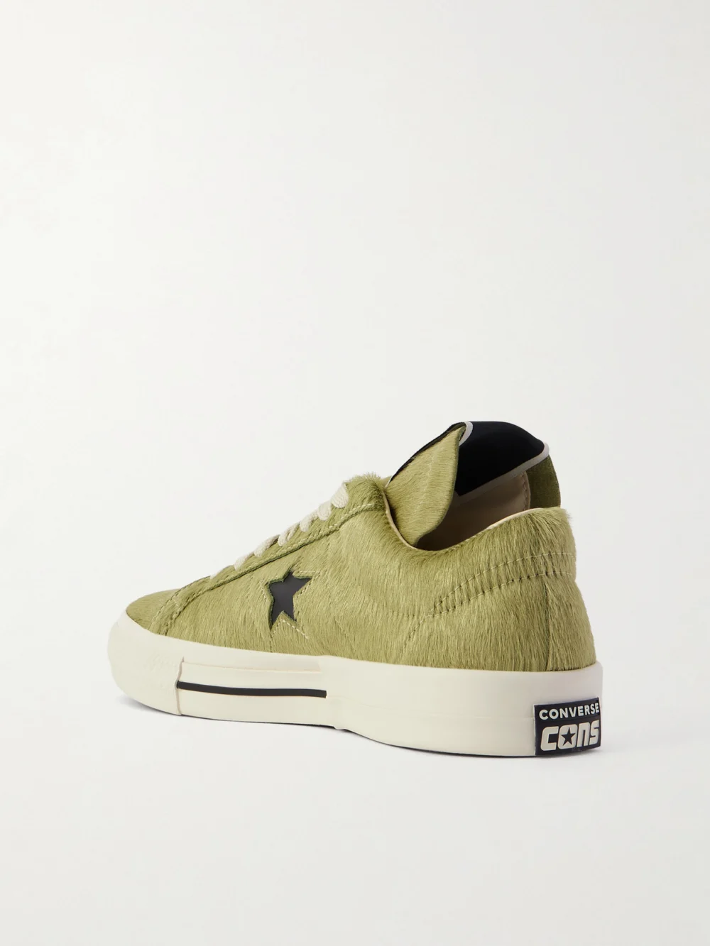 Back view of the Rick Owens + Converse Onestr Leather-trimmed Cow Hair Sneakers