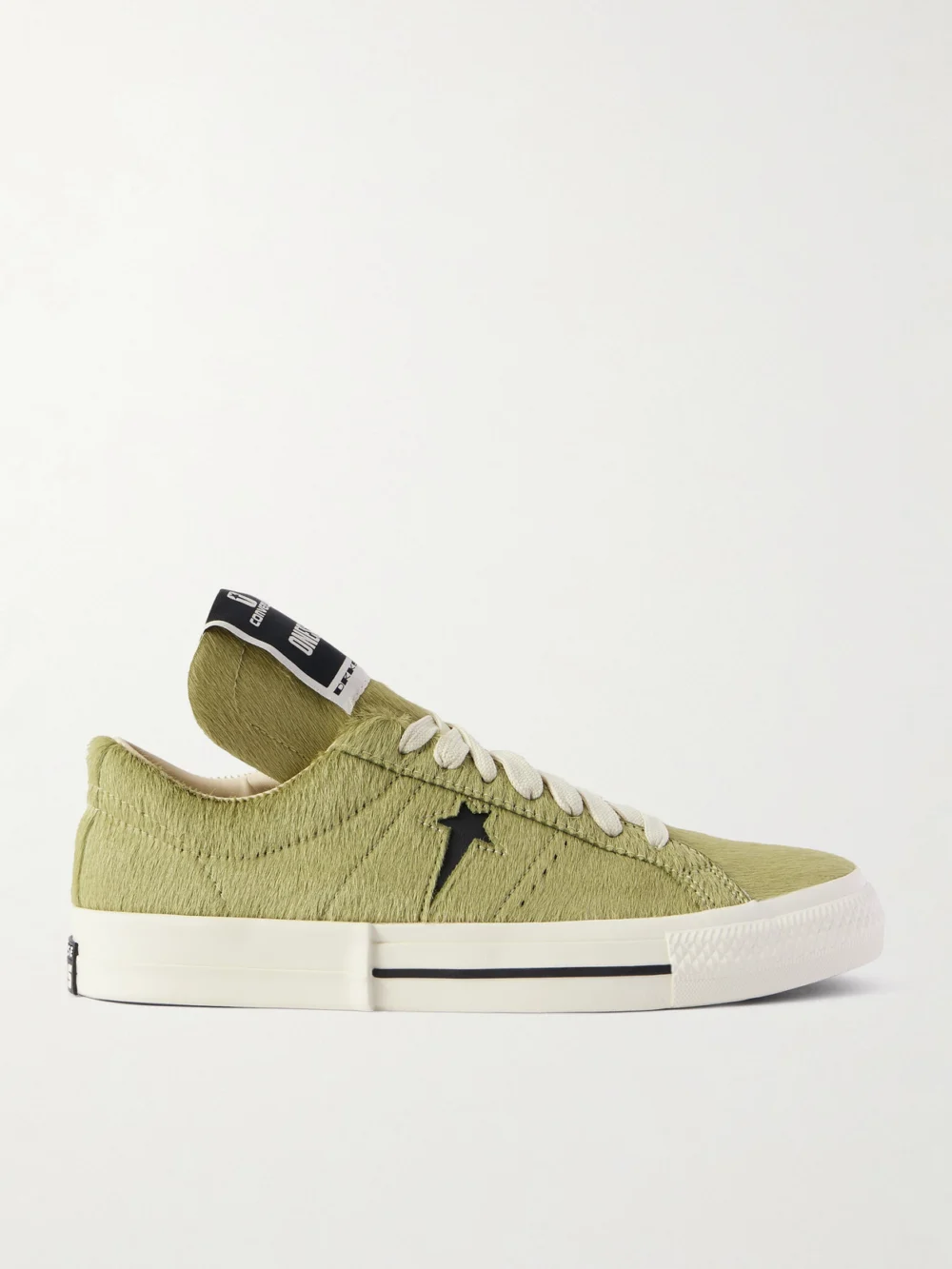Rick Owens + Converse Onestr Leather-trimmed Cow Hair Sneakers in green
