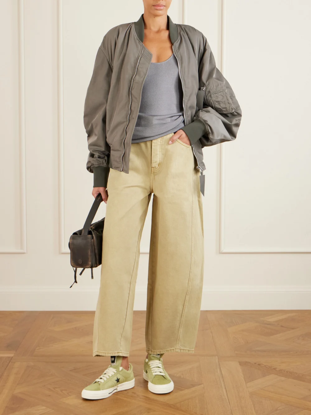 Rick Owens + Converse Onestr Leather-trimmed Cow Hair Sneakers, styled view