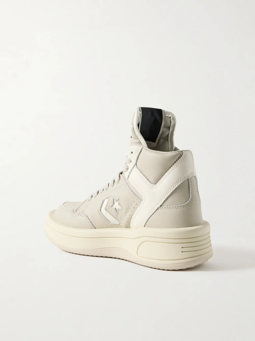 Back view of the Rick Owens + Converse Turbowpn Textured-leather High-top Sneakers
