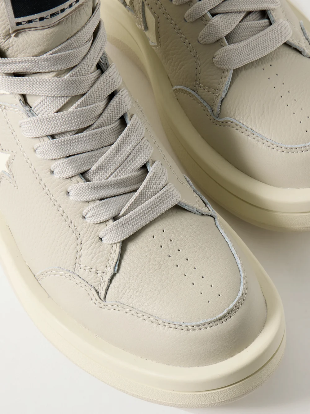 Close-up detail of the Rick Owens + Converse Turbowpn Textured-leather High-top Sneakers