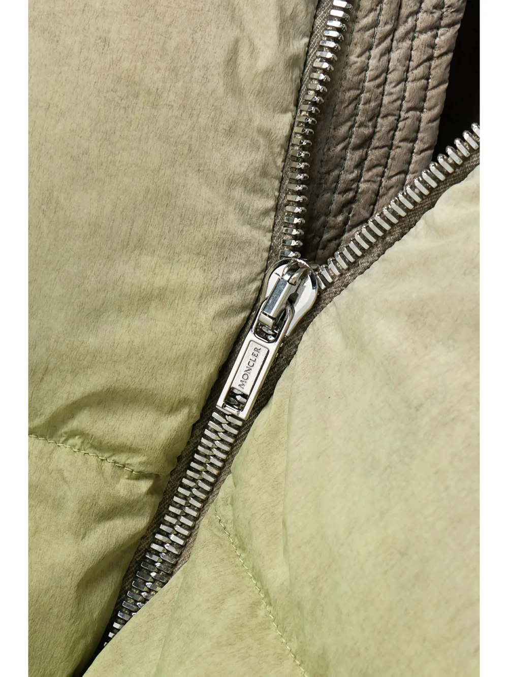 Close-up detail of the Rick Owens Convertible Dégradé Quilted Shell Down Jacket