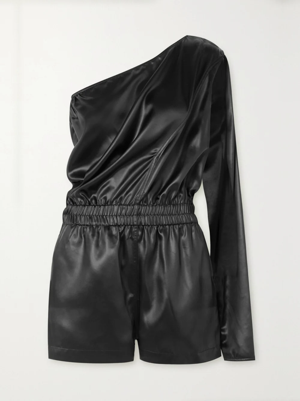 Rick Owens Convertible One-sleeve Satin Playsuit in black