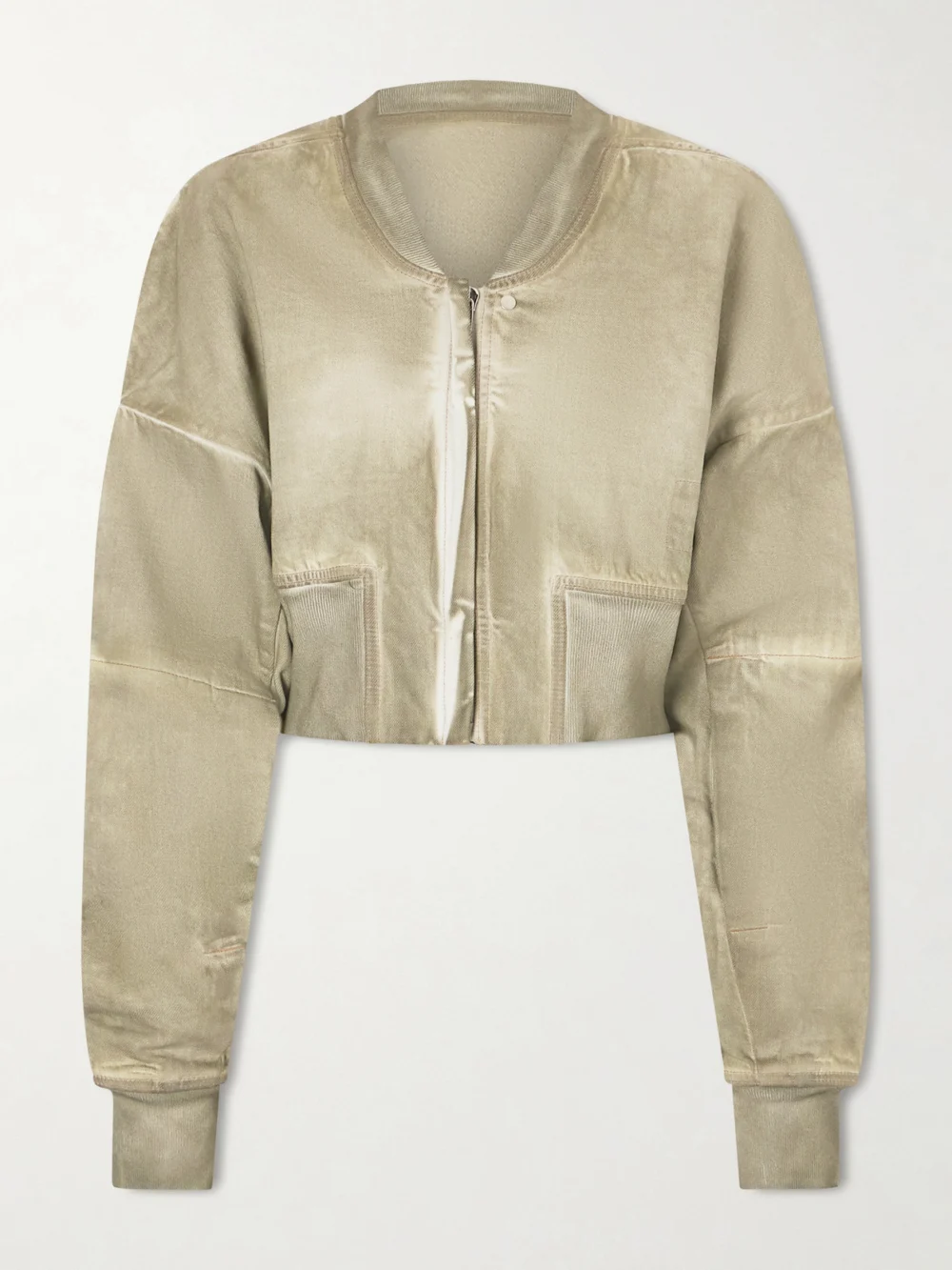 Rick Owens Cropped Distressed Denim Jacket in sand