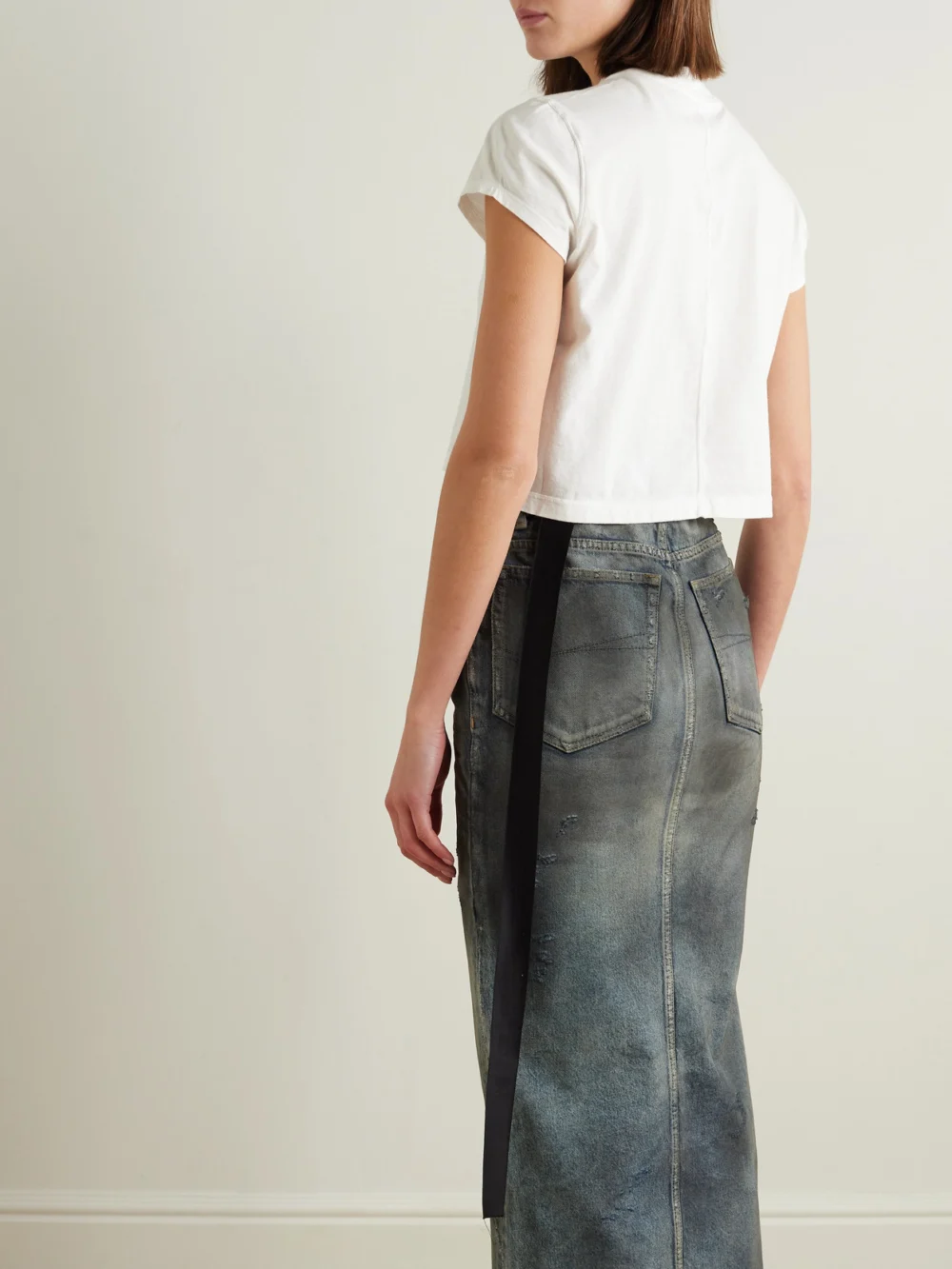 Back view of the Rick Owens Cropped Organic Cotton-jersey T-shirt