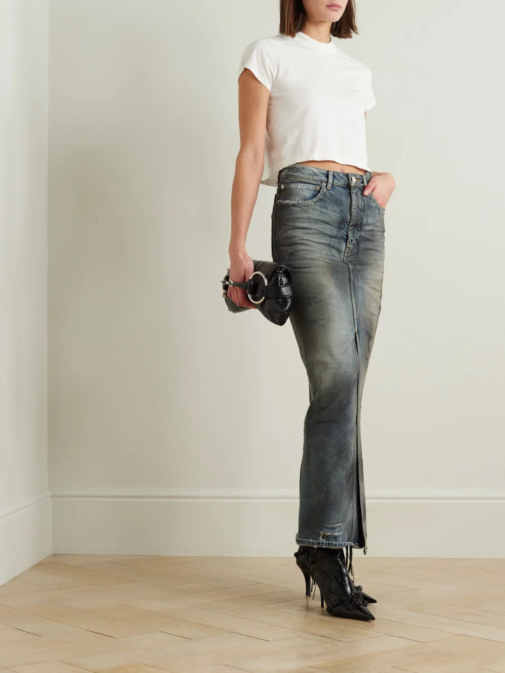 Rick Owens Cropped Organic Cotton-jersey T-shirt, worn by a model