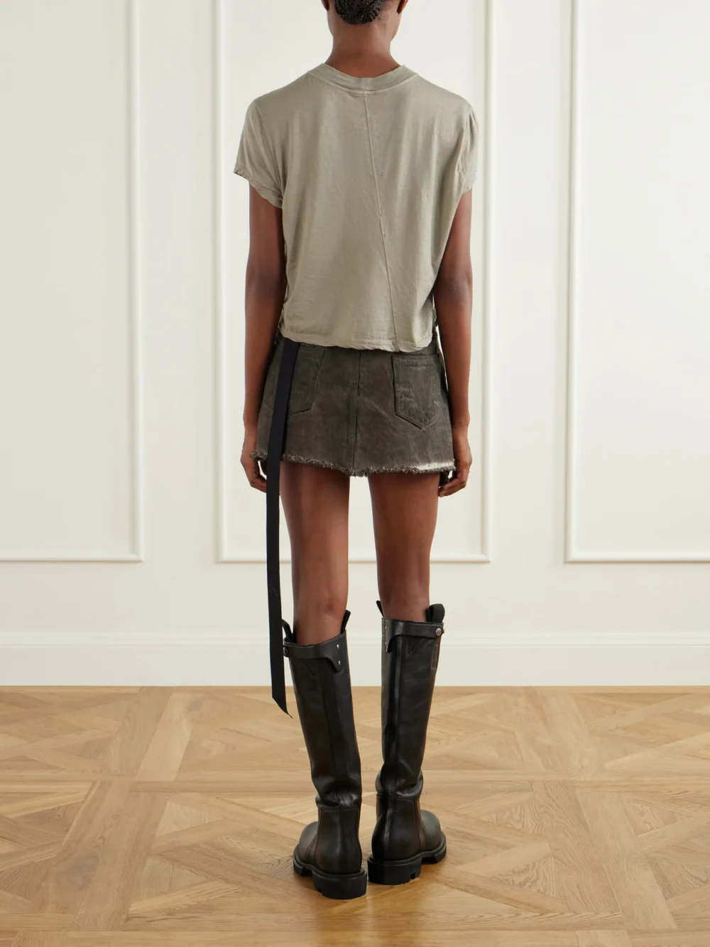 Back view of the Rick Owens Drkshdw Cropped Cotton-jersey T-shirt
