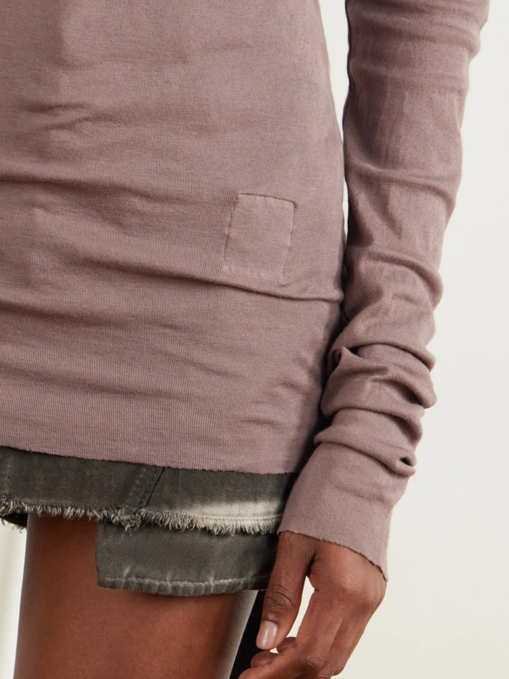 Close-up detail of the Rick Owens Drkshdw Frayed Cotton-gauze Jersey T-shirt