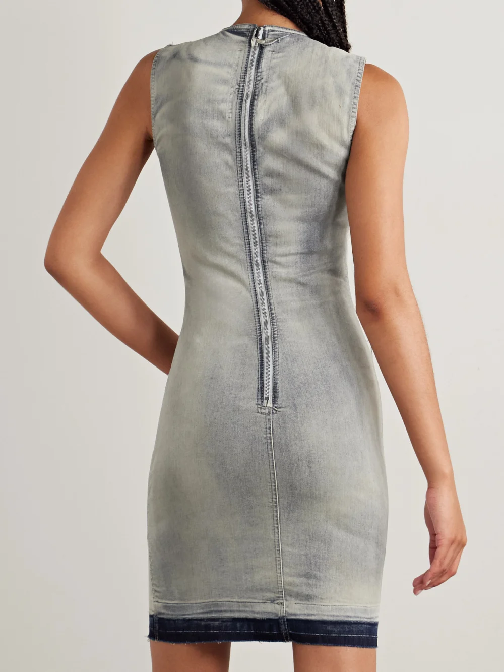 Back view of the Rick Owens Drkshdw Frayed Denim Mini Dress