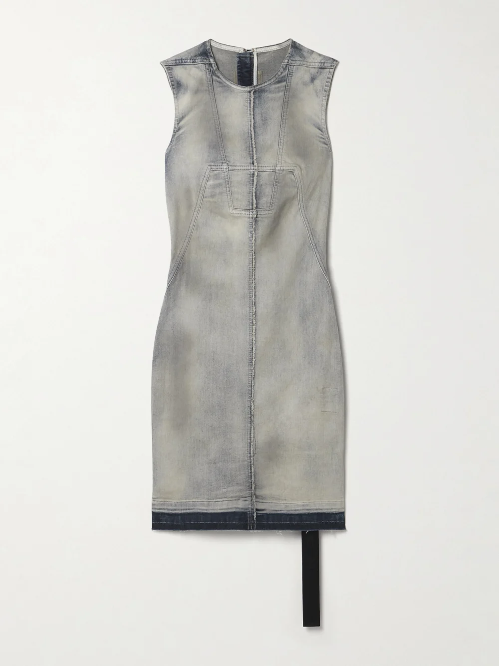 Rick Owens Drkshdw Frayed Denim Mini Dress in mid denim