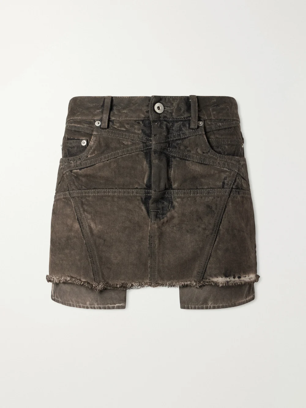 Rick Owens Drkshdw Lana Paneled Frayed Denim Mini Skirt in gray