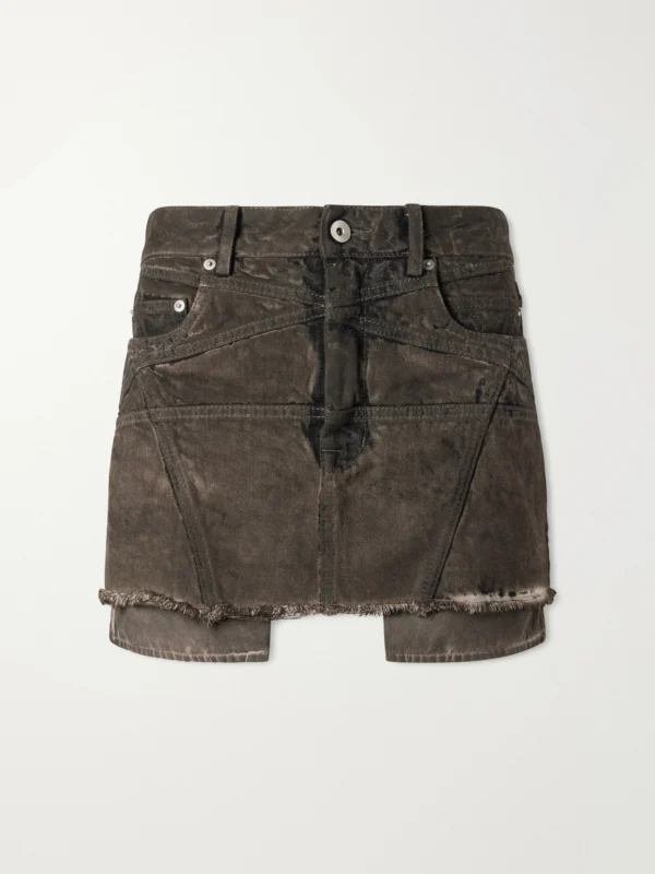 Rick Owens Drkshdw Lana Paneled Frayed Denim Mini Skirt