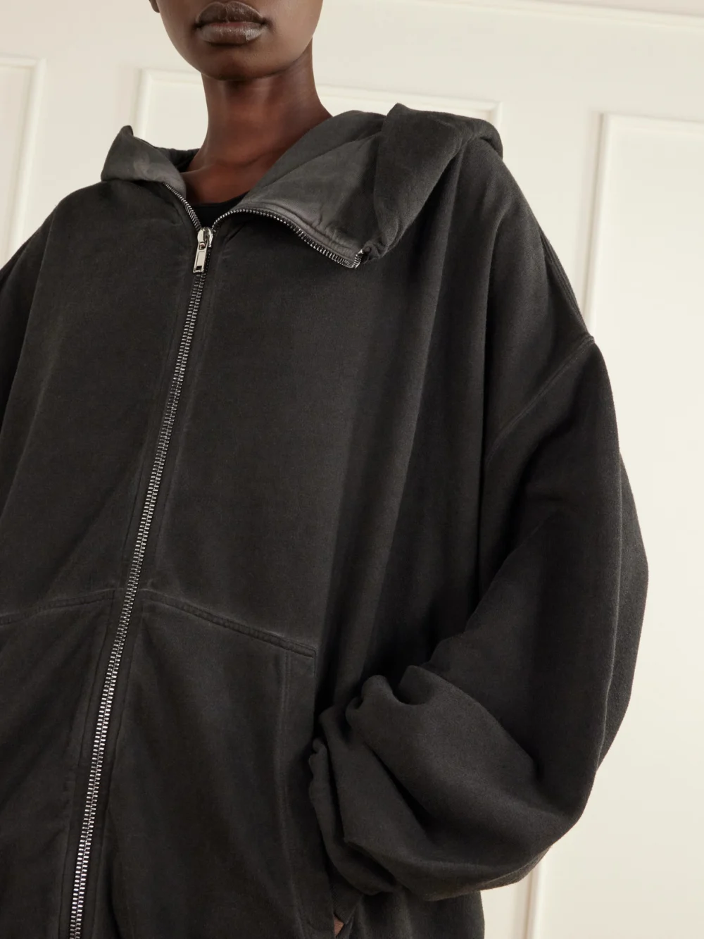 Close-up detail of the Rick Owens Drkshdw Mountain Hun Cotton-jersey Hoodie
