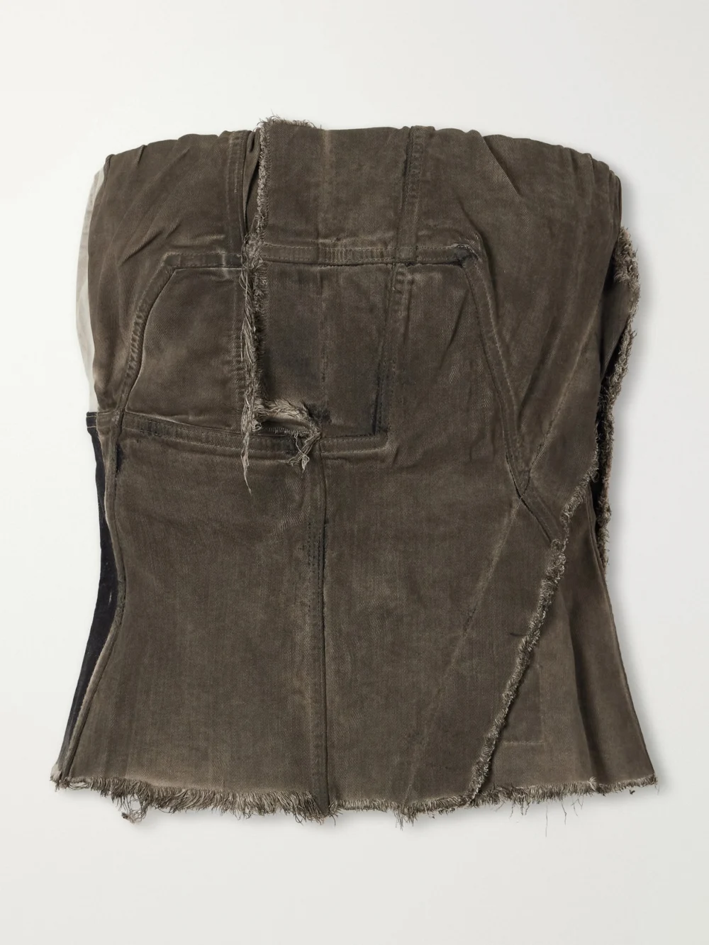 Rick Owens Drkshdw Paneled Frayed Stretch-denim Top in gray
