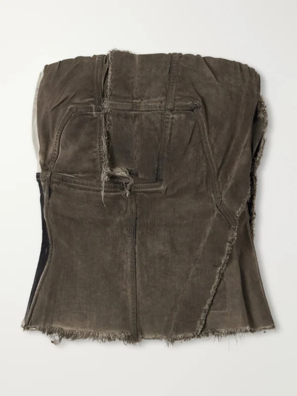 Rick Owens Drkshdw Paneled Frayed Stretch-denim Top