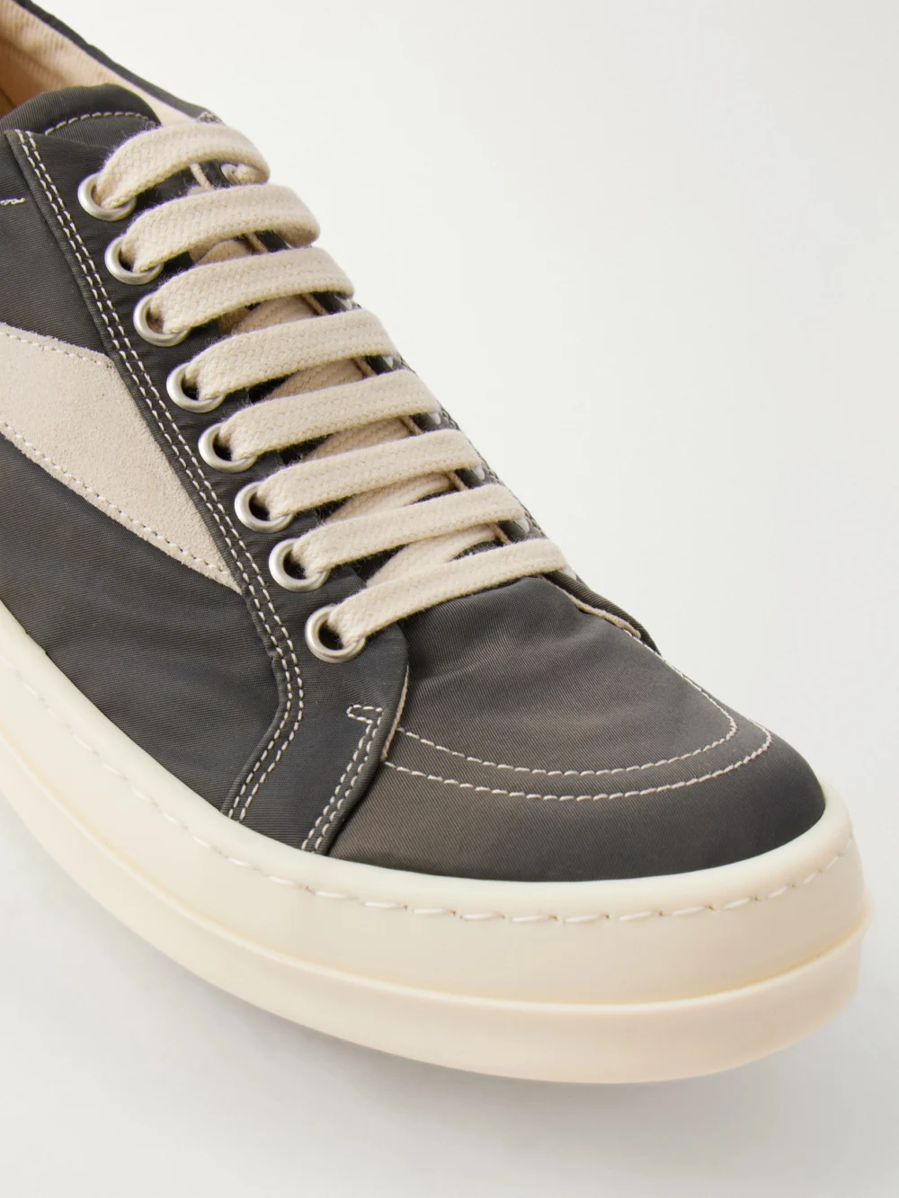 Close-up detail of the Rick Owens Drkshdw Vintage Suede-trimmed Shell Sneakers