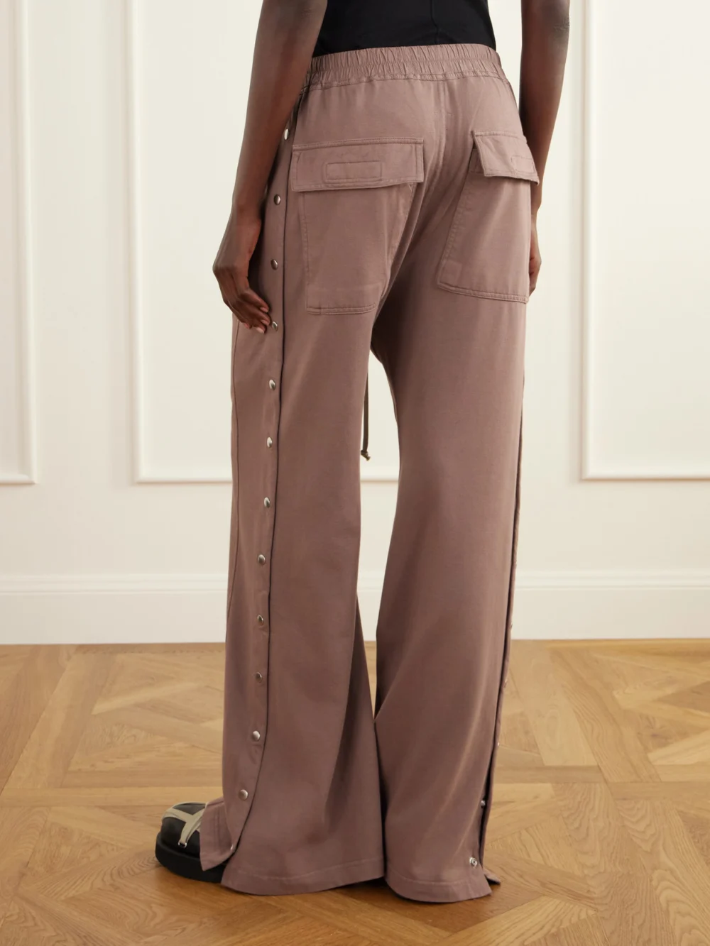 Back view of the Rick Owens Drkshdw Wide Pusher Cotton-jersey Wide-leg Pants