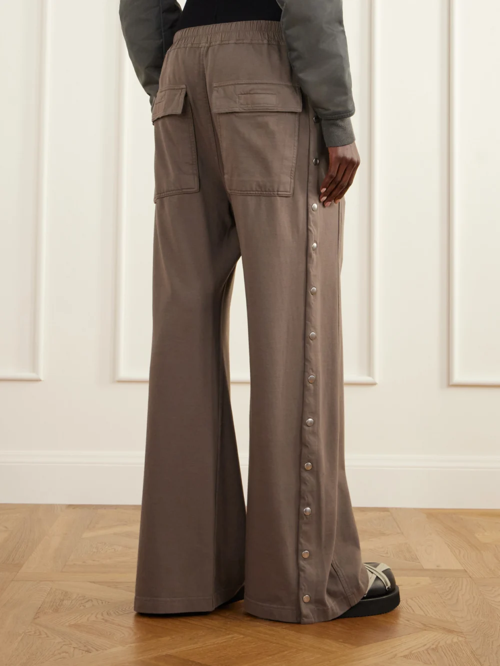 Back view of the Rick Owens Drkshdw Wide Pusher Cotton-jersey Wide-leg Pants