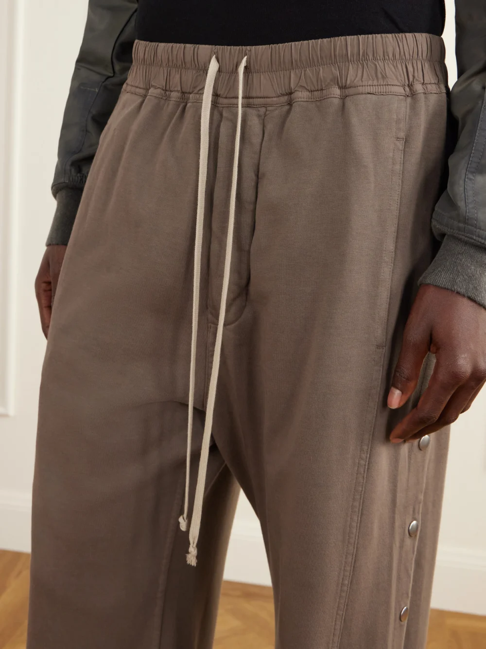 Close-up detail of the Rick Owens Drkshdw Wide Pusher Cotton-jersey Wide-leg Pants