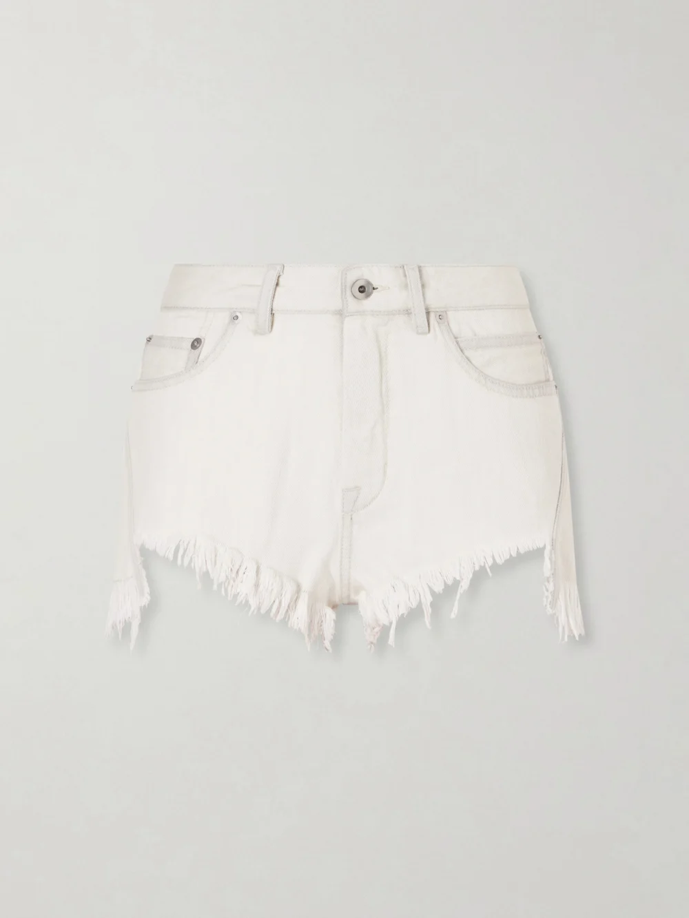 Rick Owens Frayed Denim Shorts in off-white