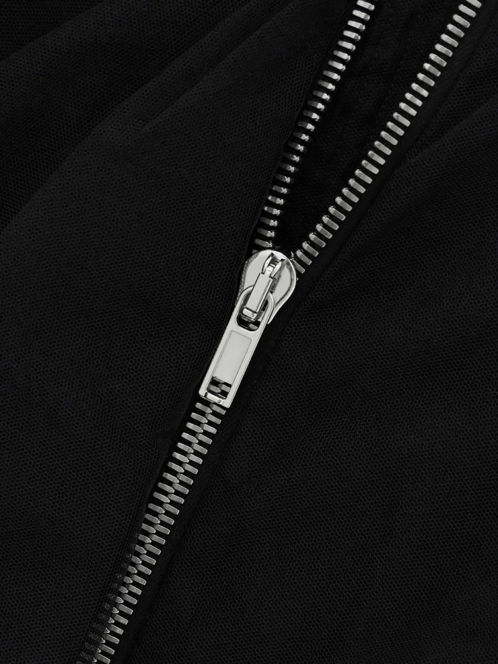 Close-up detail of the Rick Owens Gathered Mesh Bomber Jacket