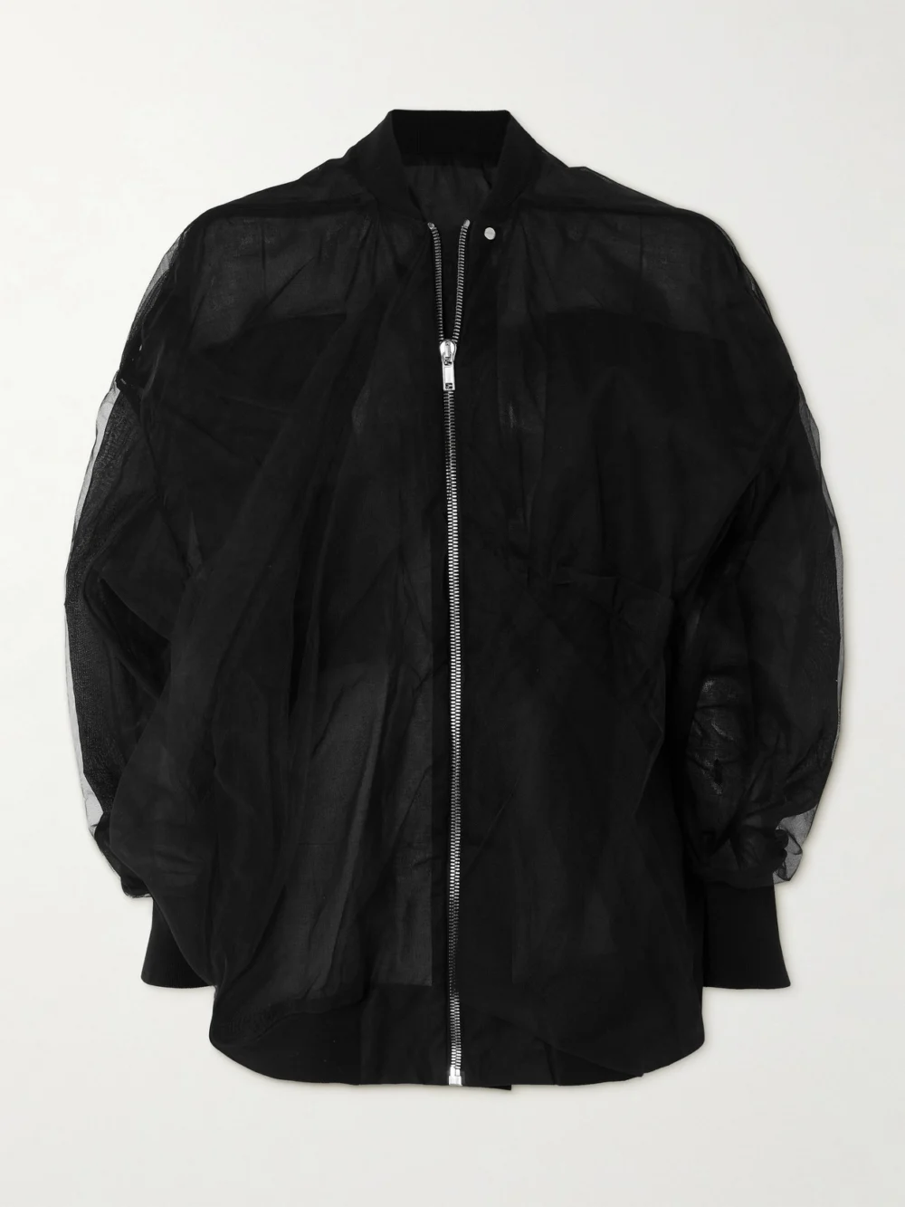 Rick Owens Gathered Mesh Bomber Jacket in black