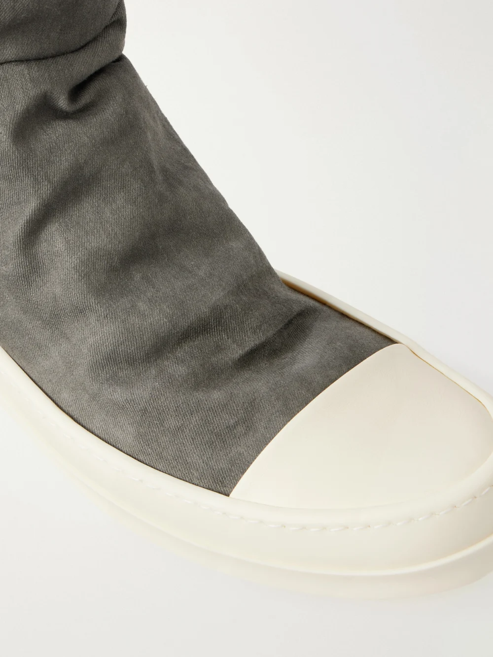 Close-up detail of the Rick Owens High Sock Stretch-twill Over-the-knee Boots