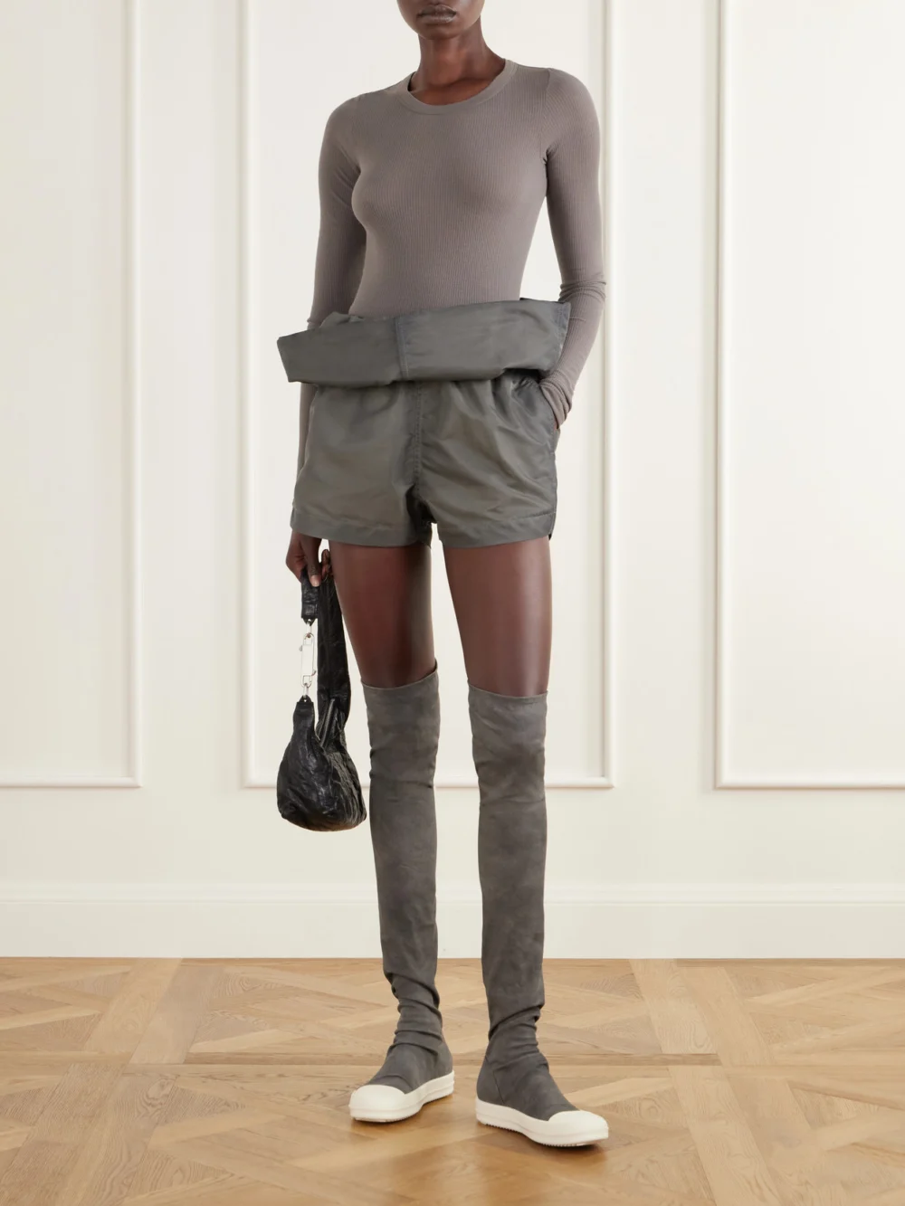 Rick Owens High Sock Stretch-twill Over-the-knee Boots, styled view