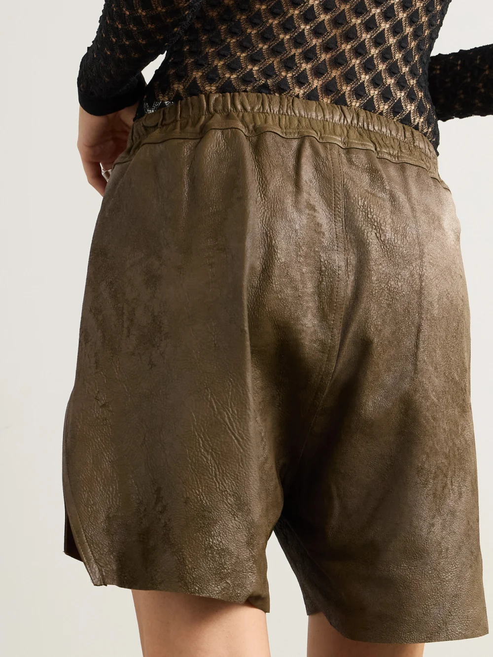 Back view of the Rick Owens Leather Straight-leg Shorts