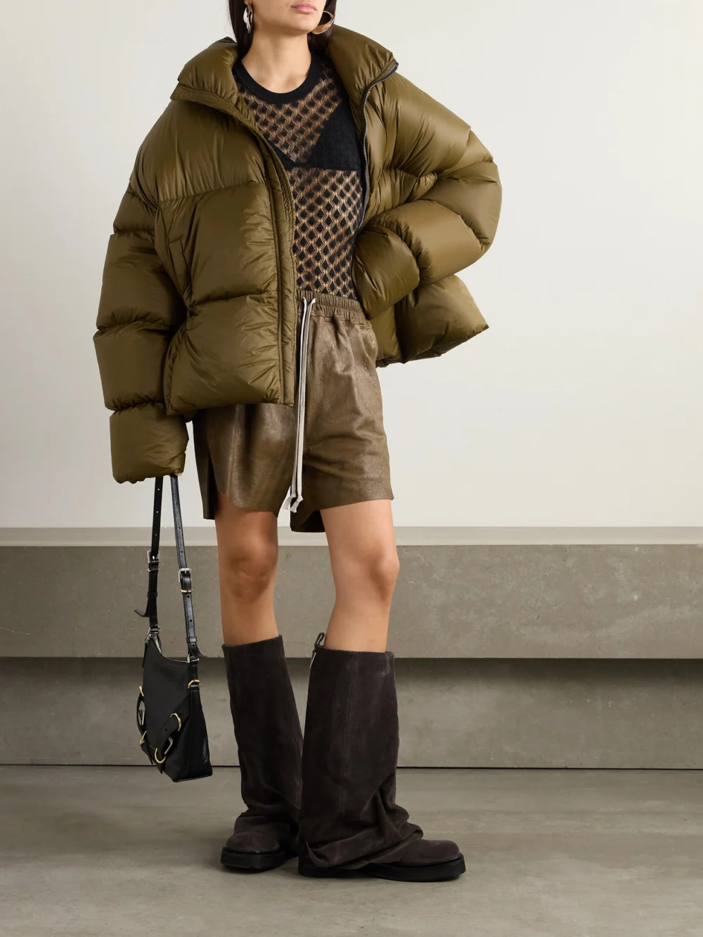 Rick Owens Leather Straight-leg Shorts, worn by a model