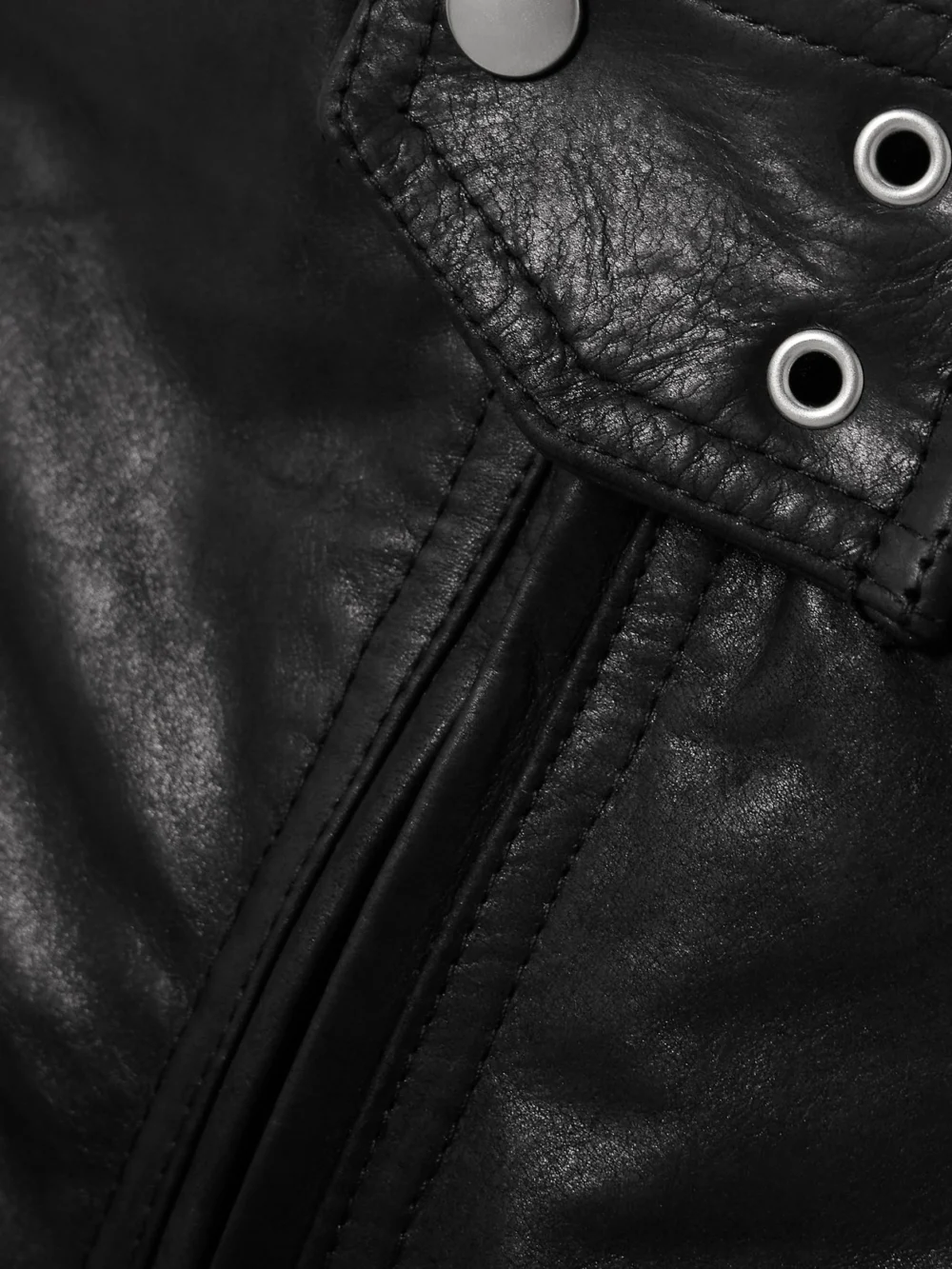 Close-up detail of the Rick Owens Leather Tapered Pants