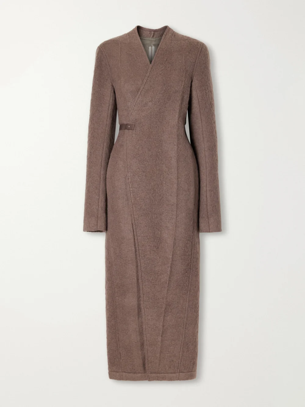 Rick Owens Leather-trimmed Brushed Alpaca and Wool-blend Wrap Coat in grape