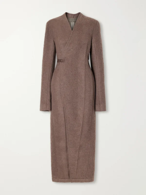 Rick Owens Leather-trimmed Brushed Alpaca and Wool-blend Wrap Coat