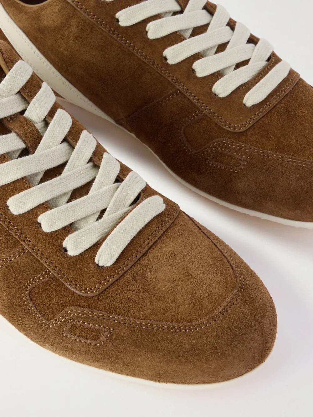 Close-up detail of the Rick Owens Leather-trimmed Suede Sneakers