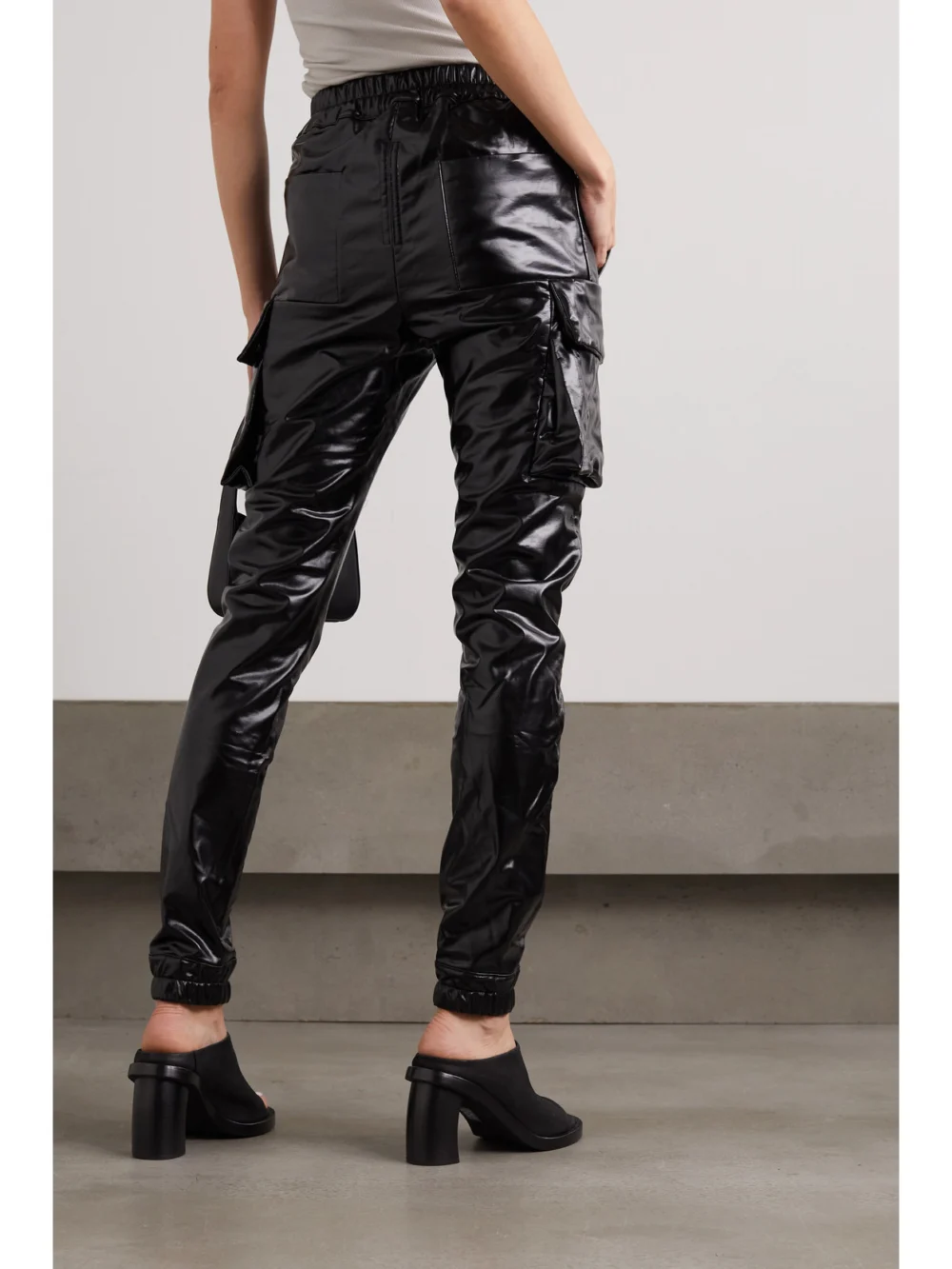 Back view of the Rick Owens Mastodon Coated Cotton-blend Tapered Cargo Pants