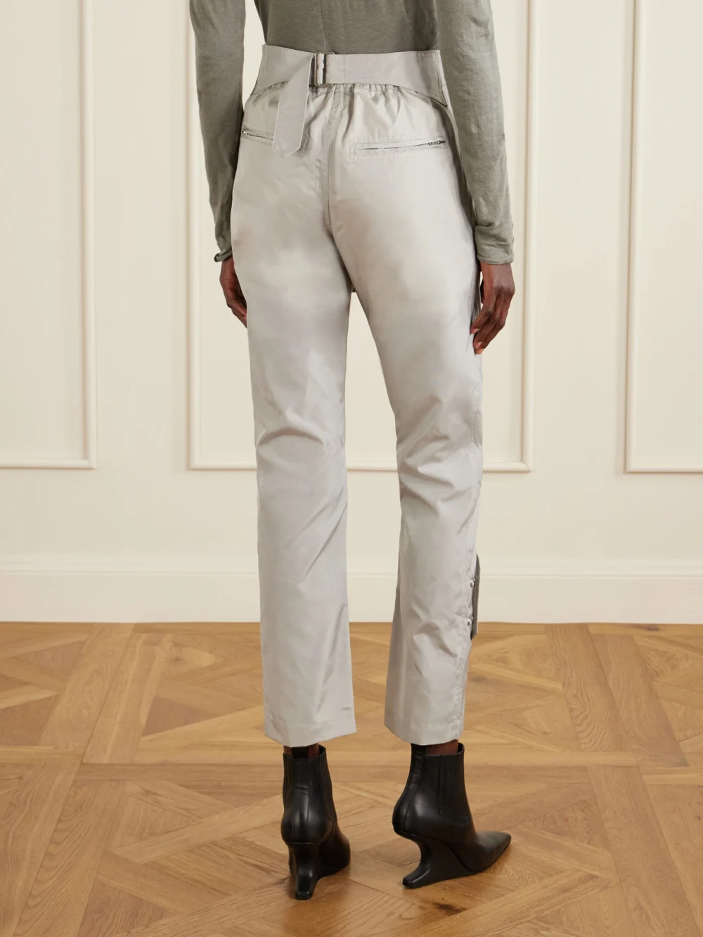 Back view of the Rick Owens Megastrapped Motopants Belted Shell Straight-leg Pants