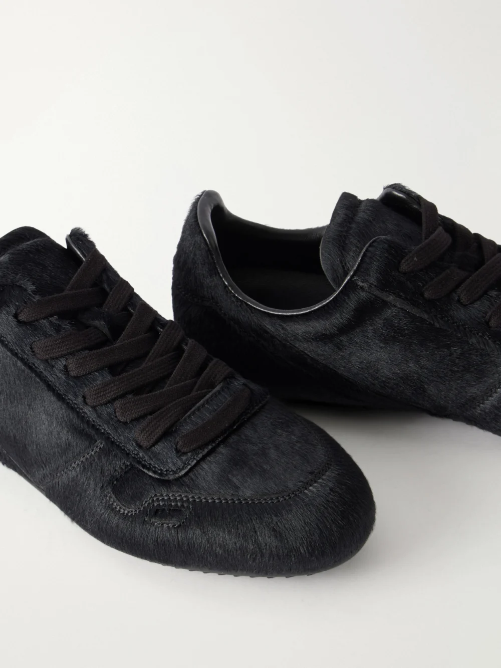 Close-up detail of the Rick Owens Minimal Sneaks Calf-hair and Leather Sneakers