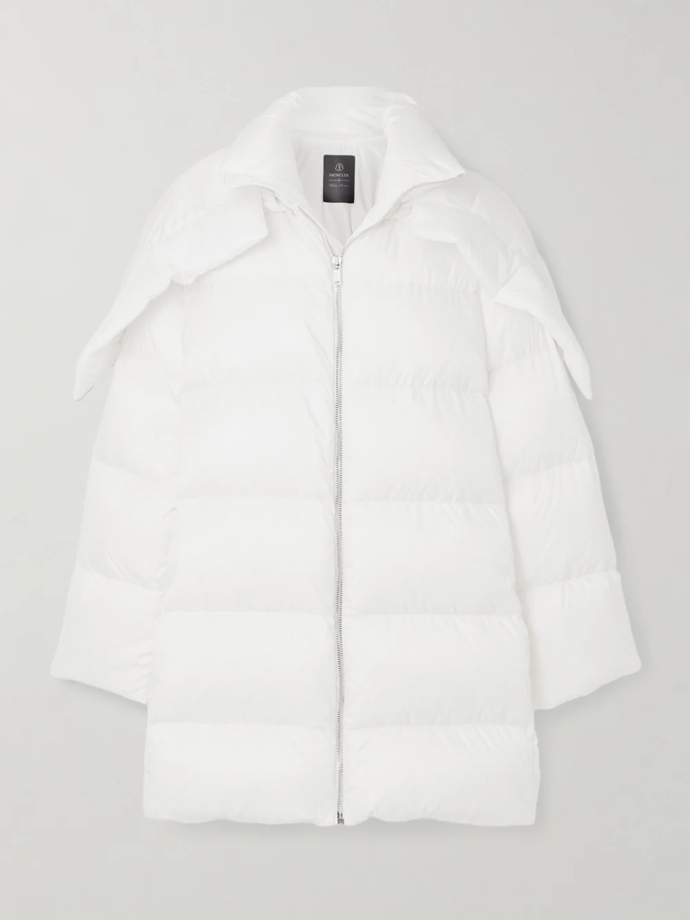Rick Owens + Moncler Cyclopic Oversized Hooded Appliquéd Quilted Shell Down Jacket in white