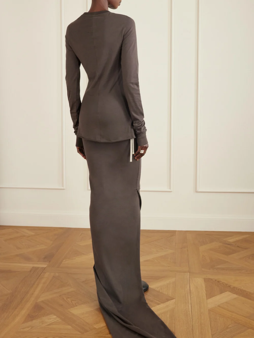 Back view of the Rick Owens + Moncler Girder Appliquéd Cotton-jersey T-shirt