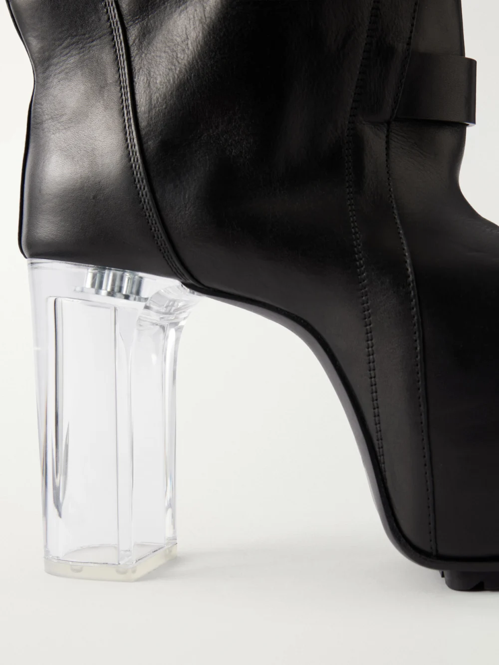 Close-up detail of the Rick Owens Naska Kiss 120 Leather Knee Boots