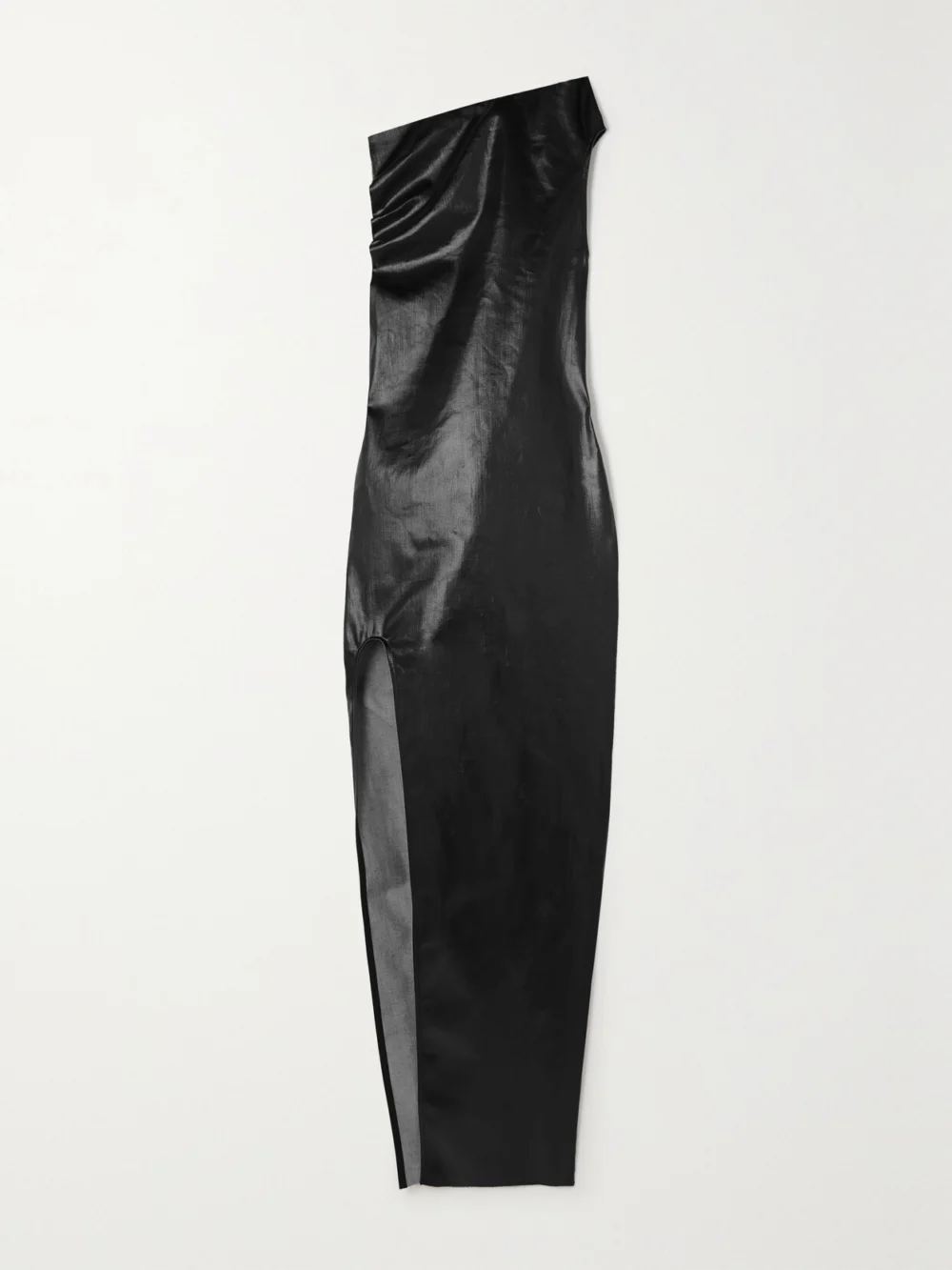 Rick Owens One-shoulder Coated Cotton-blend Maxi Dress in black