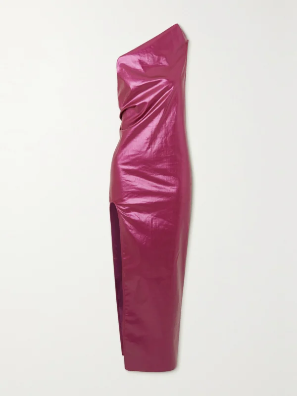 Rick Owens One-shoulder Coated Cotton-blend Maxi Dress