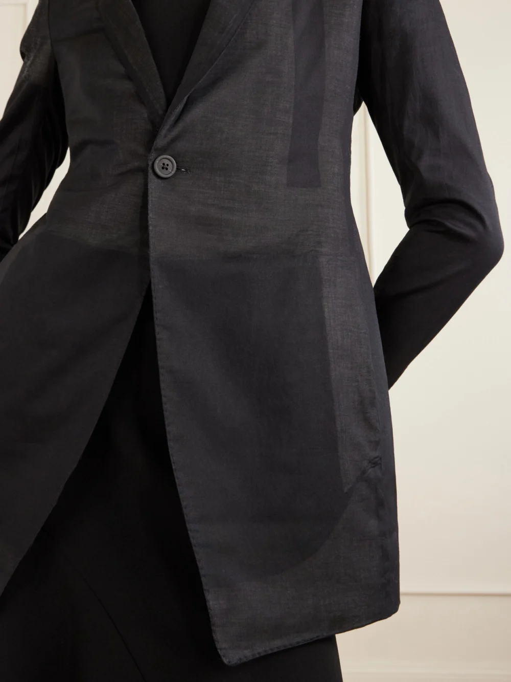 Close-up detail of the Rick Owens Paneled Cotton Blazer