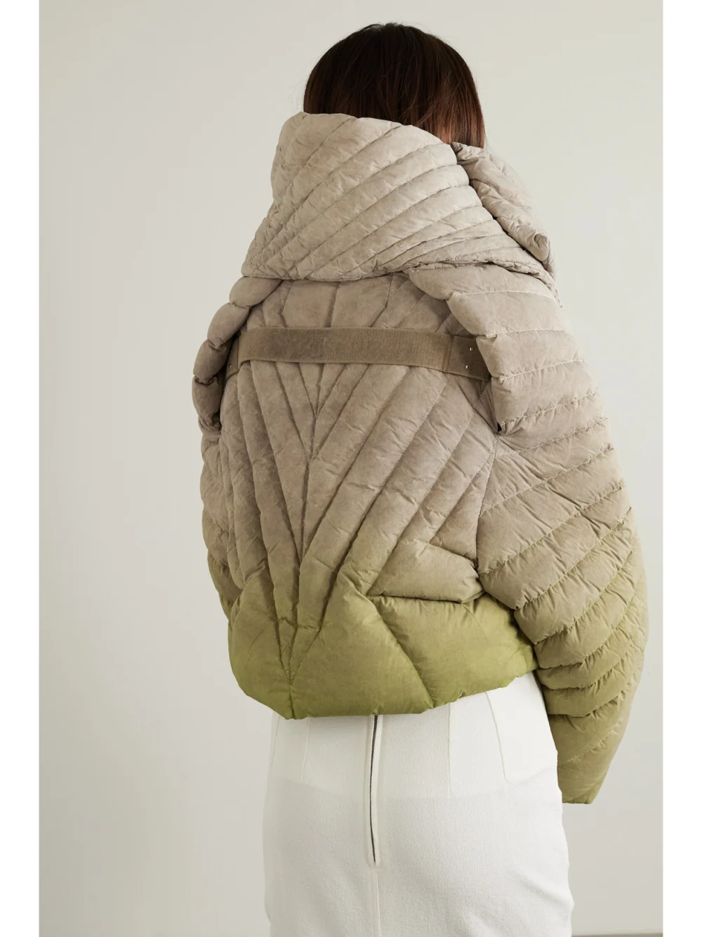 Back view of the Rick Owens Radiance Convertible Quilted Shell Down Jacket
